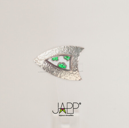 Broche en argent émaillé blanc et vert - bijou homme et femme - Fabriqué artisanalement en France par Japp - Idée cadeau